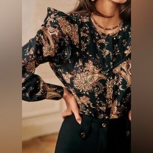 Sezane Paisley Bohemian Button Front Blouse
